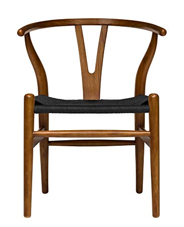 Hans Wegner Wishbone Style Woven Seat Chair (Walnut with Black Cord)