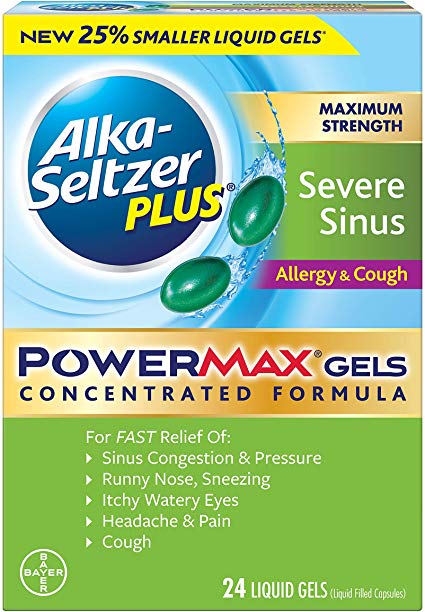 Alka-Seltzer Plus Maximum Strength powermax Liquid Gels, Severe Sinus, Allergy & Cough, 24Count