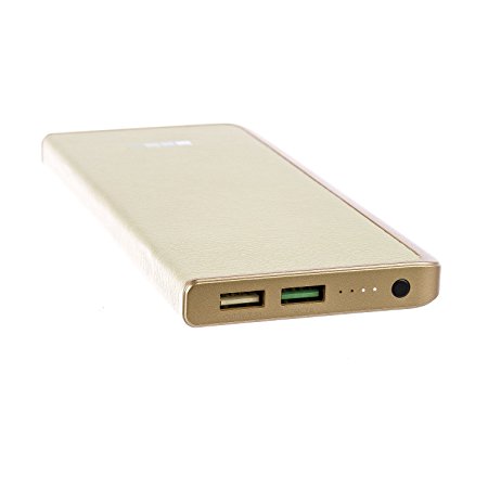 Interstep Ultra Slim Lithium Polymer (New Battery Technology) Portable Charger Power Bank 8000mah w QC 2.0 Gold