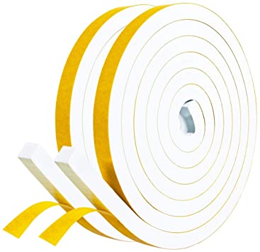 White Foam Strips with Adhesive- 2 Rolls, 1/2 Inch Wide X 1/2 Inch Thick, High Density Weather Stripping Neoprene Foam Tape for Doors and Windows Insulation, 2 X 6.5 Ft Each, Total 13 Feet