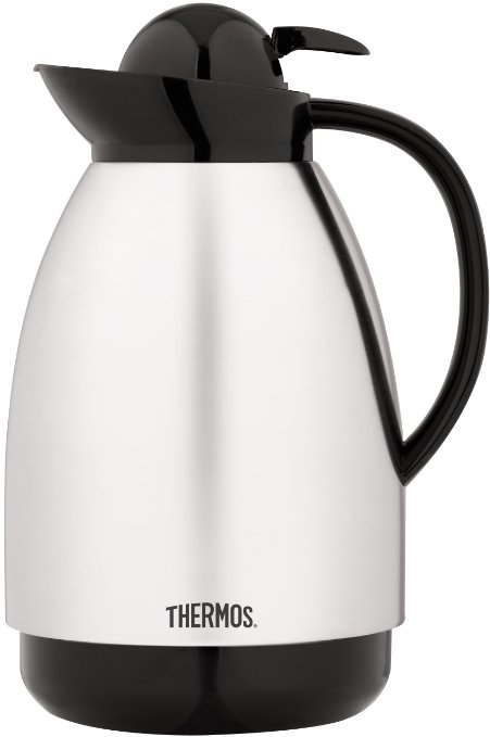 Thermos 34 Ounce Glass Vacuum Insulated Carafe, Brushed Stainless Steel