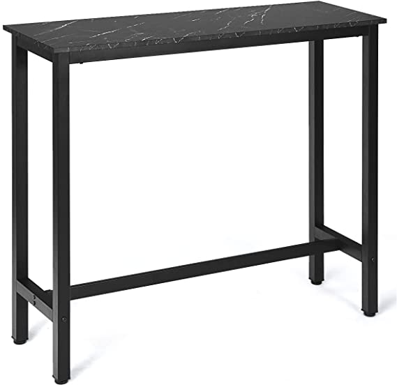 COSTWAY 47” Bar Table with Metal Frame & Faux Marble Top, Industrial Bar Height Table for Small Space, Multifunctional Pub Dinning Desk for Dining Room Living Room Bar (Black)