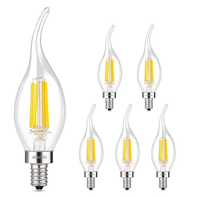 Albrillo E12 LED Chandelier Light Bulbs 4w, 40 Watt Candelabra Bulb Equivalent, Ceiling Fan Light Bulbs Non-Dimmable, Natural White 4000K 6 Pack