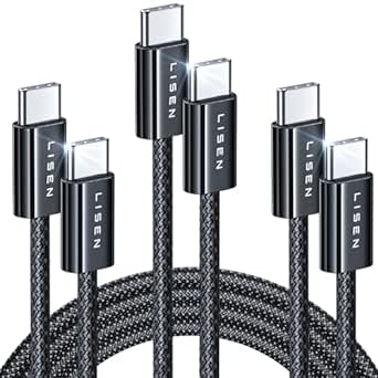 LISEN USB C Cable, 3 Pack[3.3 6.6 10FT] 240W USB C to USB C Fast Charging Long USB C Cable, Compatible with iPhone 15/Pro/Plus/Pro Max, MacBook Pro, Samsung S24/S24 /S24 Ultra/iPad Pro/Air, Black