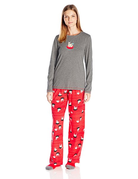HUE Women's Polar Tubing Banded Knit Pajama Set 3-Piece