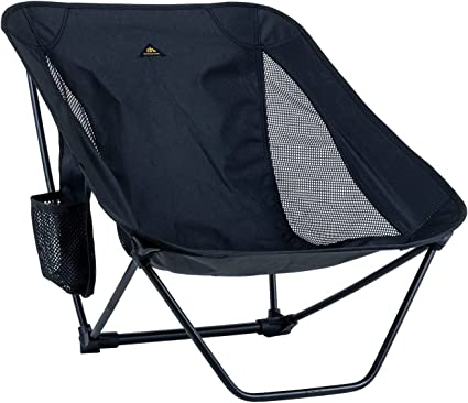 iClimb Low Ultralight Compact Camping Folding Chair with Side Pocket and Carry Bag (Black)