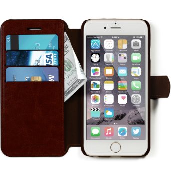 iPhone 6 6s Wallet Case - Ultra Slim Light Case - Apple iPhone 6 6s 47 - Soft Dark Brown Leather PU - Credit Card ID Holder - Travel Wallet - Luxury Protection for Cases