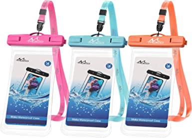 MoKo Waterproof Phone Pouch 3-Pack, Underwater Phone Case Dry Bag with Lanyard Compatible with iPhone 13/13 Pro Max/iPhone 12/12 Pro Max/11 Pro Max/X/Xr/Xs Max/SE 3, Galaxy S21/S20, up to 7.5"