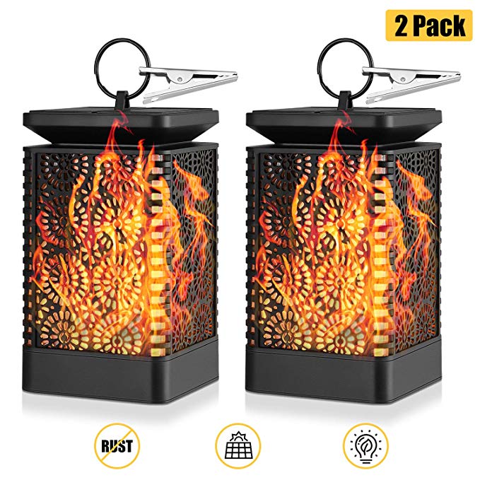 Kohree Solar Lantern Lights Dancing Flame Flickering Waterproof Outdoor Hanging Solar Powered Night Lights, Dusk to Dawn Auto Turn On/Off, Solar Flame Decorative Lights for Garden Patio Yard 2 Pack