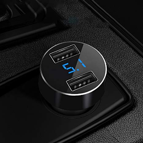 Car Charger, XINBAOHONG Fast Charge Metal Dual USB 4.8A Car Adapter LED Display Car Voltage Detector Flush Fit for iPhone X/8/7/6s/Plus iPad Pro/Air 2/Mini Galaxy S7/S6/Edge/Plus and More (Black)