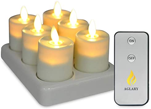 AGLARY Flameless LED Rechargeable Tealight Candle, Dancing Wick Votive Candle, Ivory Pack 6 for Home, Party, Wedding Celebration