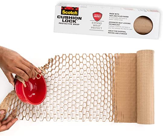 Scotch Cushion Lock Protective Wrap, 12 in x 30 ft, Sustainable Packaging Solution for Packing, Shipping and Moving, No Scissors or Tape Needed, Great Alternative to Bubble Cushion Wrap (PCW-1230)