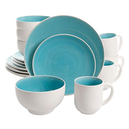 Gibson Elite 114325.16RM Serenity 16 Piece Dinnerware Set With Crarckle Glaze, Turquoise/White