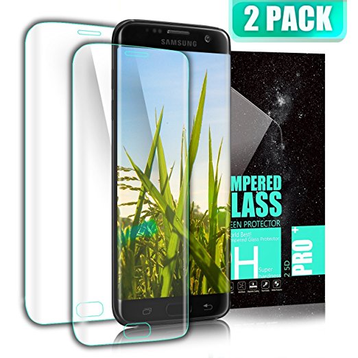 DANTENG Galaxy S7 Edge Screen Protector Full Screen Coverage (2 Pack) Ultra HD Clear Scratch Resistant Tempered Glass Screen Protector for Galaxy S7 Edge - Transparent