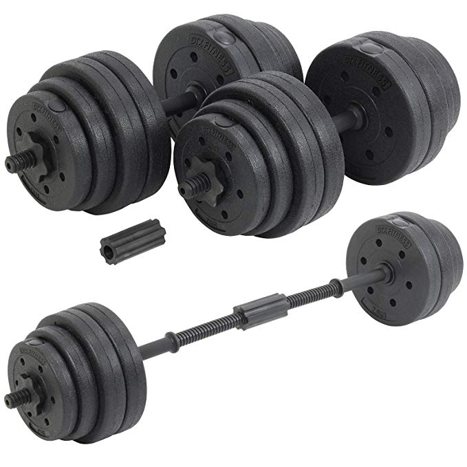 DTX Fitness 30Kg Adjustable Weight Lifting Dumbbell Barbell Bar & Weights Set - Black