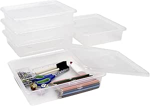 Storex Letter Size Deep Storage Tray – Organizer Bin with Non-Snap Lid for Classroom, Office and Home, Translucent, 5-Pack (62566A05C), 10 x 13 x 5 Inches