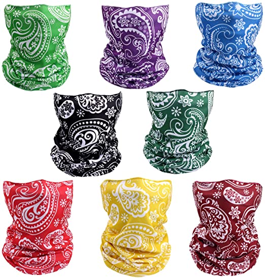 8 Pack Sun UV Protection Neck Gaiter Face Mask Absorbent Cool Seamless Scarf Headbands Bandanas Balaclavas Headwear UV Tube for Face Mouth Dust Unisex Sport Running Outdoor Cycling Festivals Gifts