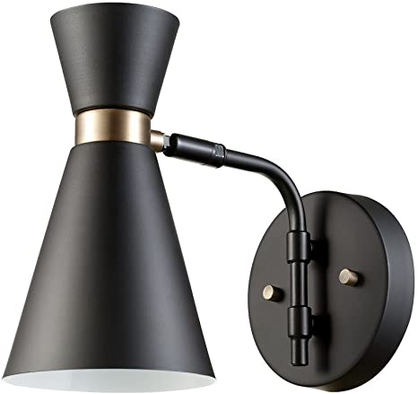 Globe Electric 65855 Belmont 1-Light Wall Sconce, Satin Black, Gold Accents