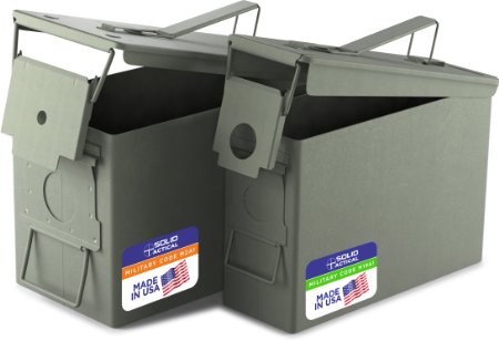 New Military Surplus Steel Ammo Can Double Pack with 50 Caliber Ammo Can (M2A1) and 30 Caliber Ammo Can (M19A1) Made in USA by Milspec Military Manufacturer