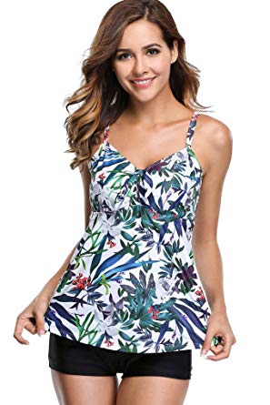 Sociala Women's Floral Tankini Set with Boyshorts Two Piece Swimsuits Swimwear