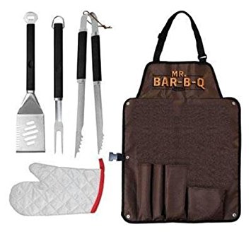 Mr.BarBQ 02871X 5-Piece Barbecue Tool Set with Apron Case