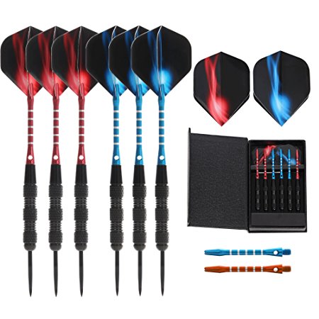 Vopa 20 Grams Professional Steel Tip Dart Set with 2 Styles Flights Aluminum Dart Shafts Case, 6 Pack Metal darts for Dartboard Party Bar Game Room