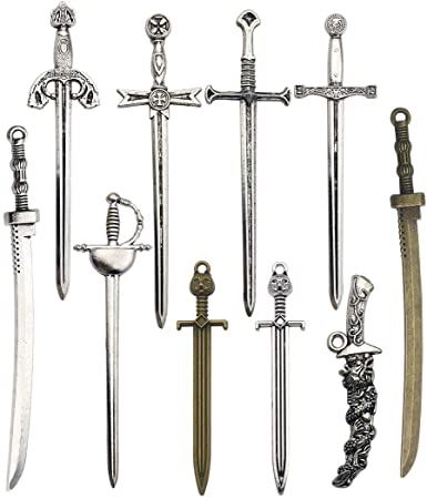 iloveDIYbeads 10pcs Mixed Craft Supplies Antique Silver Bronze Long Swords Knife Charms Pendants for Crafting, Jewelry Findings Making Accessory for DIY Necklace Bracelet (M150)