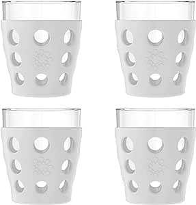 Lifefactory 10-Ounce Beverage Glasses with Protective Silicone Sleeves, 4 Count (Pack of 1), Stone Gray