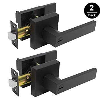 Gobrico Square Privacy Lock Door Handle for Bed/Bathroom Black Finished no Key 2Pack