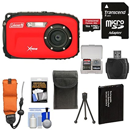 Coleman Xtreme C5WP Shock & Waterproof Digital Camera (Red) with 8GB Card   Battery   Floating Strap   Case   Accessory Kit