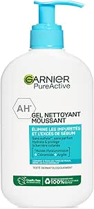 Garnier Pure Active - Gel Nettoyant Moussant - Purifie, Hydrate & Élimine Les Impuretés - Acide Hyaluronique, Céramide, Argile - Vegan & Cruelty Free - Tous Types de Peaux - 250 ml