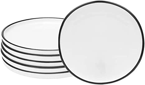 Eglaf 6'' Ceramic Dessert Plates - Black Edge Porcelain Tea Party Serving Plates - Small Appetizer Plates for Cake, Ice cream, Pie, Snacks (Set of 6)