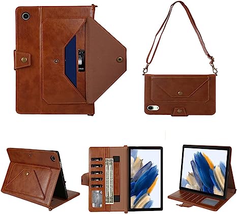 Galaxy Tab A8 Wallet Case 10.5 inch,TechCode PU Leather Wallet Protective Case w/Card Slot Pocket/Pen Holder/Hand Strap Shoulder Bag for Samsung Galaxy Tab A8 10.5 inch SM-X200/X205 (T02)