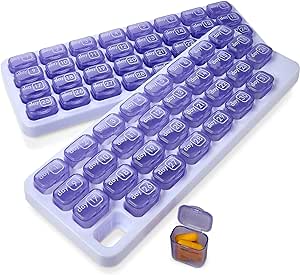 Monthly Pill Organizer - (Pack of 2) 31 Day Pill Organizer with Large Removable Medication Pods, Portable Pill Case Box and Holder for Daily Medicine and Vitamins for Travel, Purple