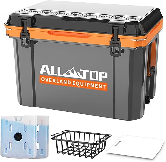 ALL-TOP Portable Hard Cooler with Refreezable Ice Packs & Chopping Board - 55 Quart Car Rotational Molded Insulated Ice Chest Box for Camping, Fishing, Beverage, Picnic, Barbecue, Boat, Drink