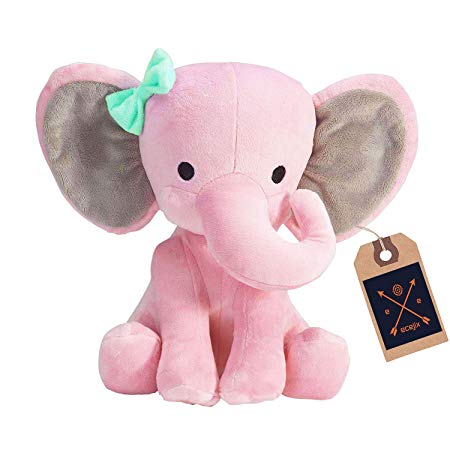 ECEJIX Plush Stuffed Elephant, Pink, 9 inch