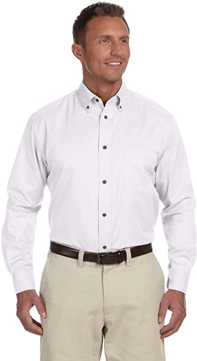 Harriton mens Long-Sleeve Twill Shirt with Stain-Release (M500)