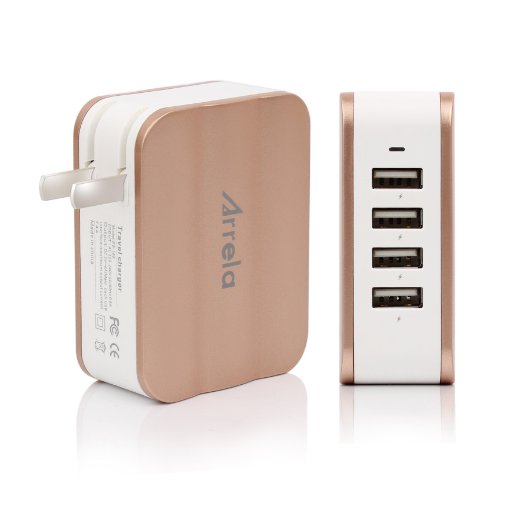 USB Charger, Arrela 30W/6A 4-Port Travel Wall Charger with Smart IC Tech and Foldable Plug