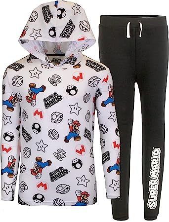 Nintendo Boys Mario Hoodie and Pants Sets, Super Mario Lightweight Hooded Sweatshirt and Pants Sets for Boys