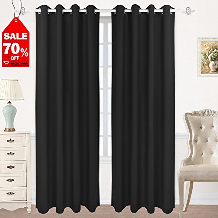 HOMEIDEAS Blackout Curtains Room Darkening Thermal Insulating Grommet Drapes (52 x 95 Inches, Black, 2 Panels)