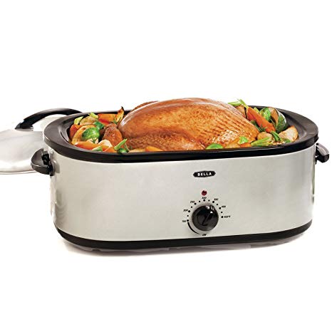 BELLA 18 Quart Turkey Roaster Oven with Roasting Rack, Silver