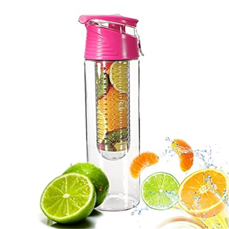 Demarkt 800ml Pink Fruit Infusing Water Bottle with Fruit Infuser and Flip Lid Lemon Juice Make Bottle- BPA Free (800ML)