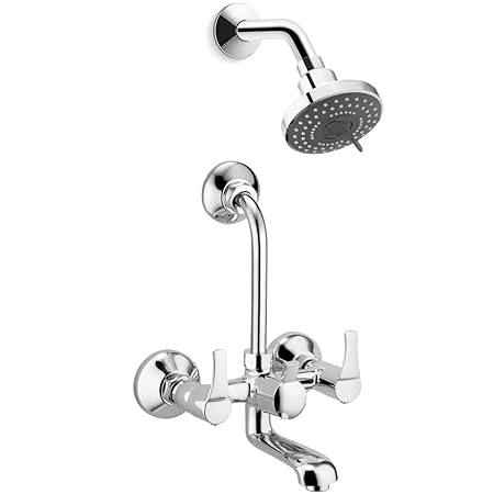 ALTON ESA9325 Brass Wall Mixer With 3-Function, 4-INCH Overhead Shower Set and 125mm Bend Pipe (Chrome)