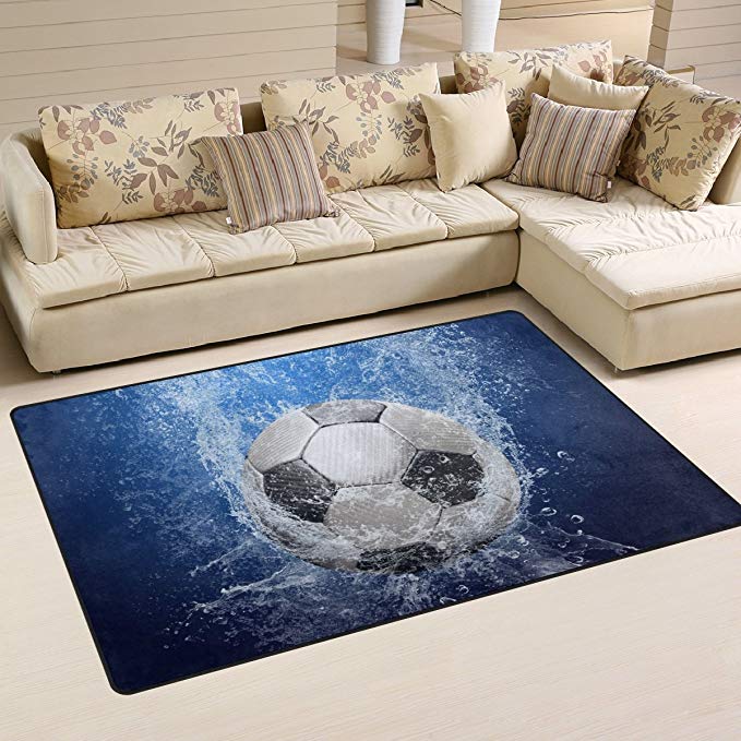 Naanle Sport Area Rug 3'x5', Soccer Ball Water Drops Polyester Area Rug Mat Living Dining Dorm Room Bedroom Home Decorative