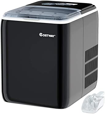 COSTWAY Ice Maker Countertop with Self-clean Function, Make 44 Lbs Ice in 24 Hours, Ice Cubes Ready in 8.5 Mins, Ideal for Bar Home and Office, Portable Ice Machine with Ice Scoop and Basket, Black