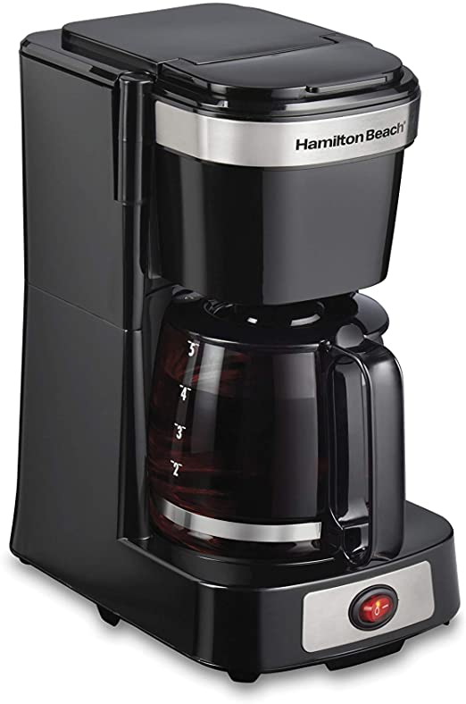 Hamilton Beach 46110 5 Cup Compact Drip Coffee Maker, Works with Smart Plugs, Glass Carafe, On/Off Switch, Black