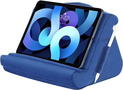 MoKo Tablet Pillow Stand, Soft Tablet Cushion Stand, With Multiple Viewing Angles and Storage Pocket, Fits iPad 10.2 2021/iPad Air 5/4/3/iPad Pro 11/12.9 2022, iPad 10th,Galaxy Tab, iPhone, Book, Blue