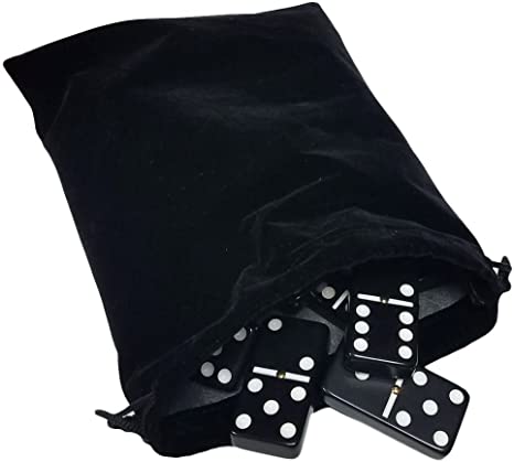 Domino Double Six 6 Black Tiles Jumbo Tournament Professional Size with Spinners in Black Elegant Velvet Bag
