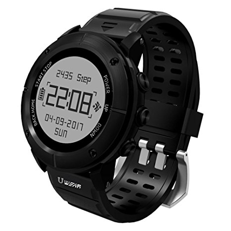 Adventurer GPS Smart Sports Watch,UWEAR 100% Waterproof Hiking Watch gps for Men,Over 10 Sports Modes,with Heart Rate Monitor / Return Cruise / SOS / Compass / Barometer Altimeter, Android and iOS