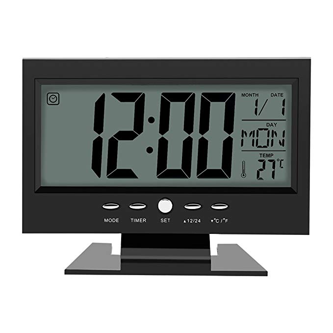 Yosoo Multifunction Sound Control Large LCD Screen Digital Clock Table Desk Alarm Clock Sound Sensor Time/Calendar/Week/Temperature Display Snooze(Black)